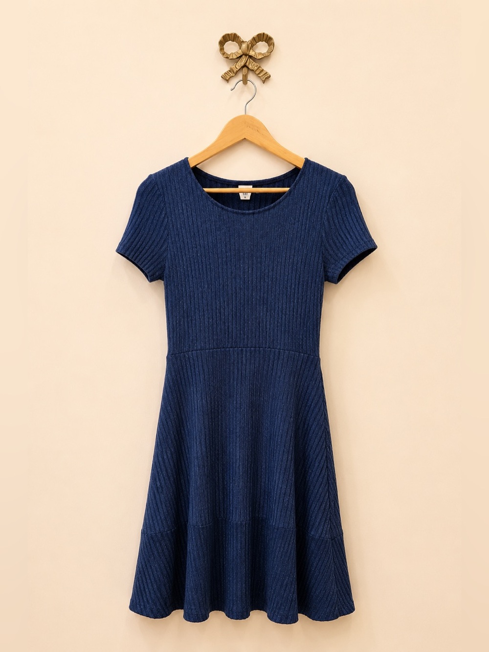 GAP Navy Ribbed Short-Sleeve Fit-and-Flare Mini Dress